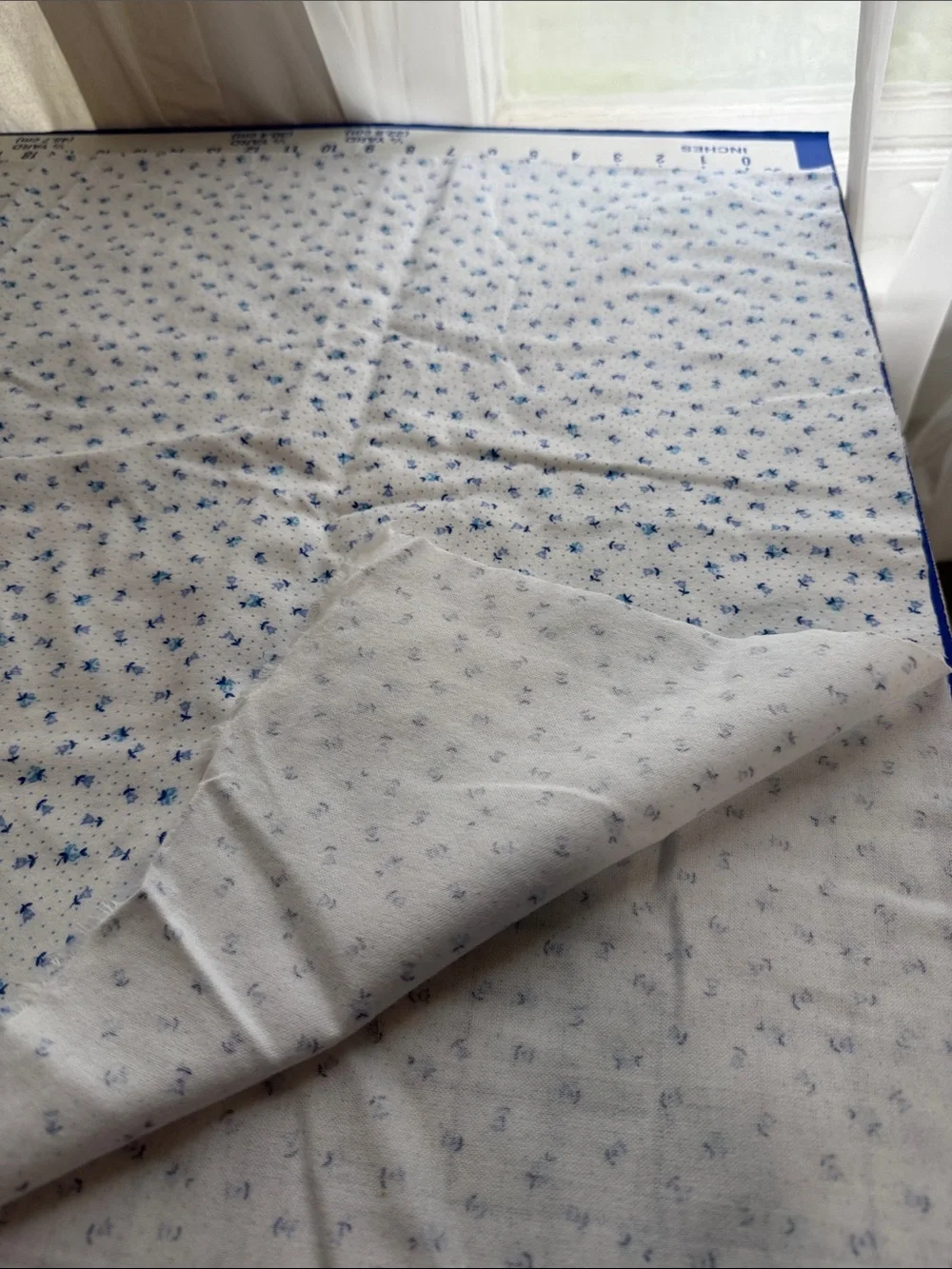 Blue White Tiny Floral Cotton Flannel Fabric Ditsy Print 2 Yards x 44